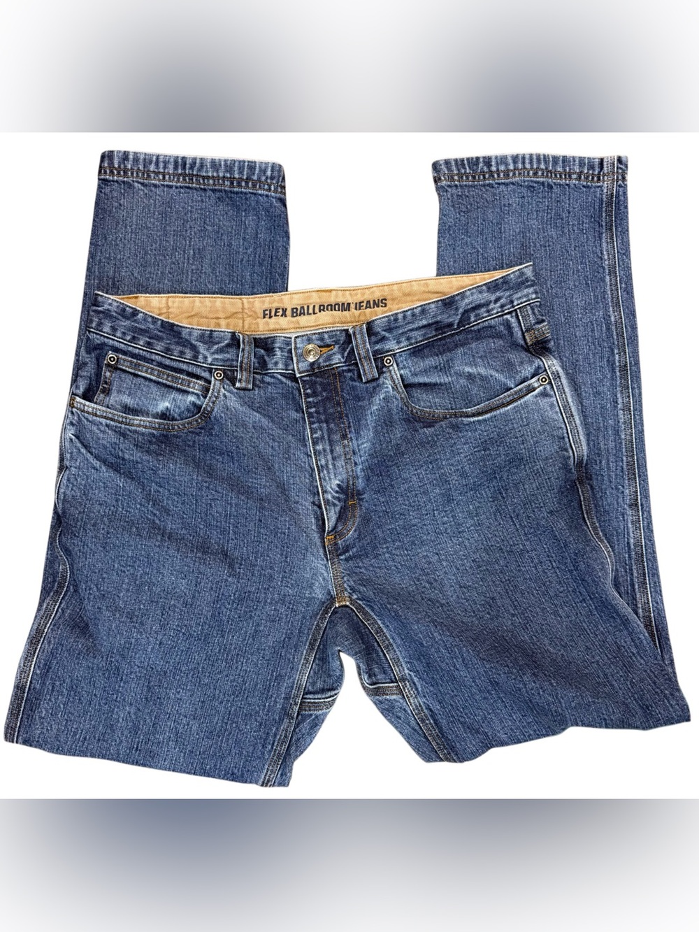 Duluth Trading Co Flex Ballroom Men’s Jeans 34x32 *Trim Fit* Washed Denim